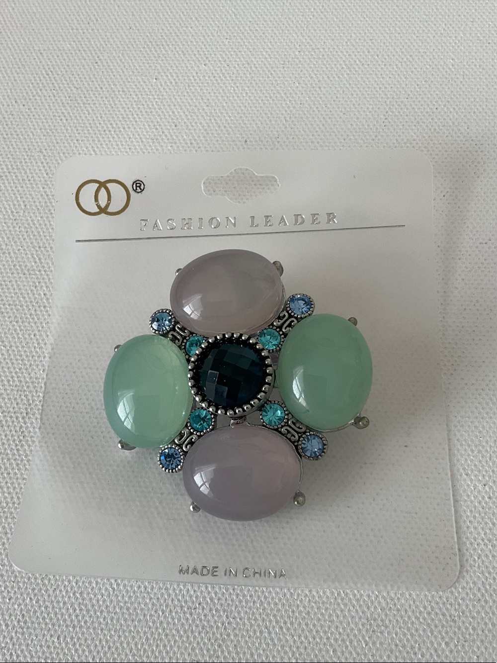 Fashion Leader Mint & Nuetral Cabochon Rhinestone Brooch